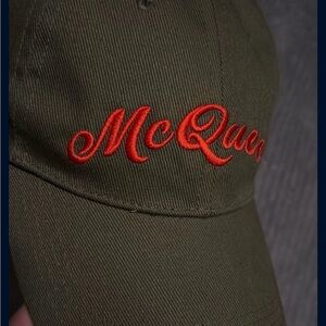 Alexander McQueen Olive Hat with Red Embroidery